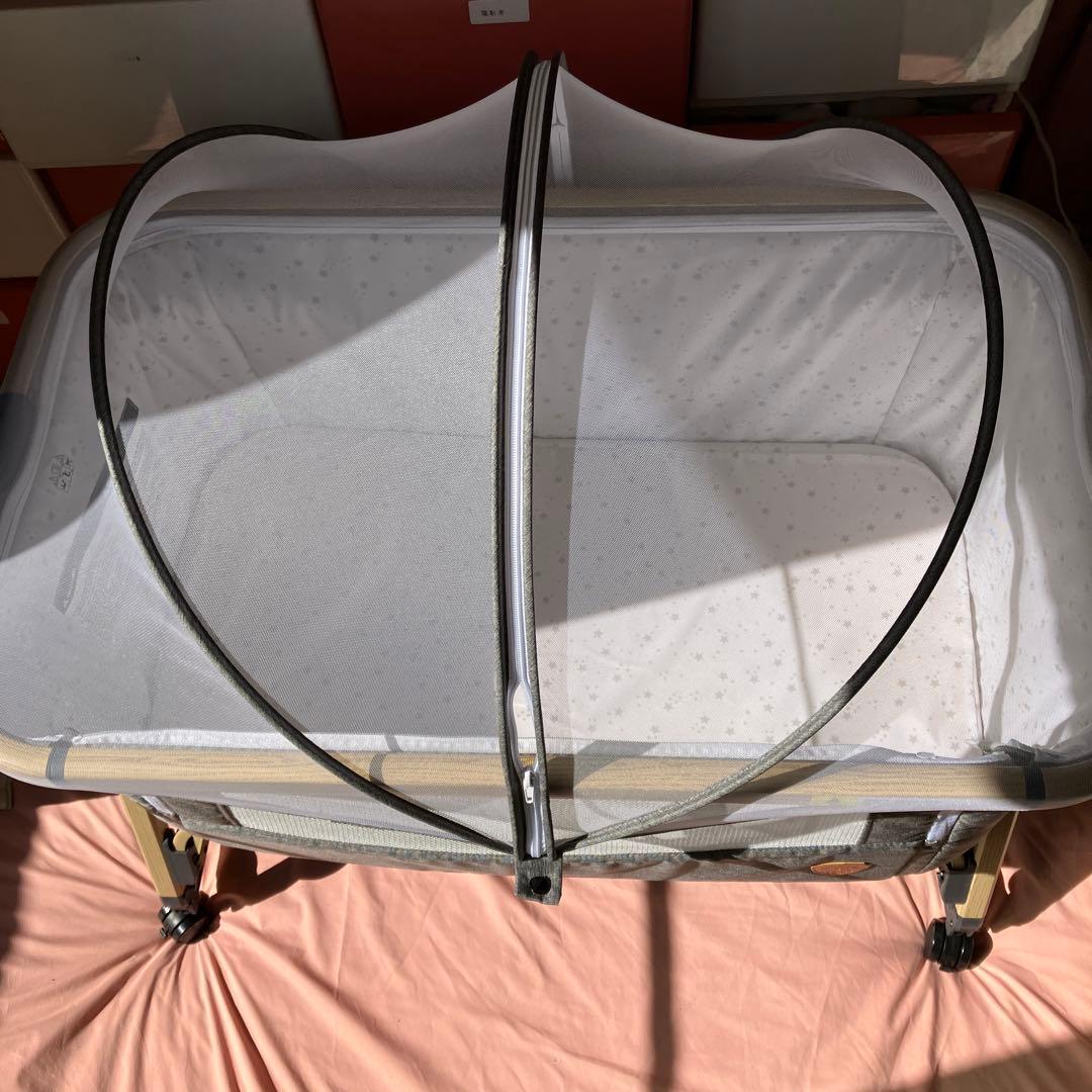 HZDMJ ベビーベッド グレー メッシュサイド