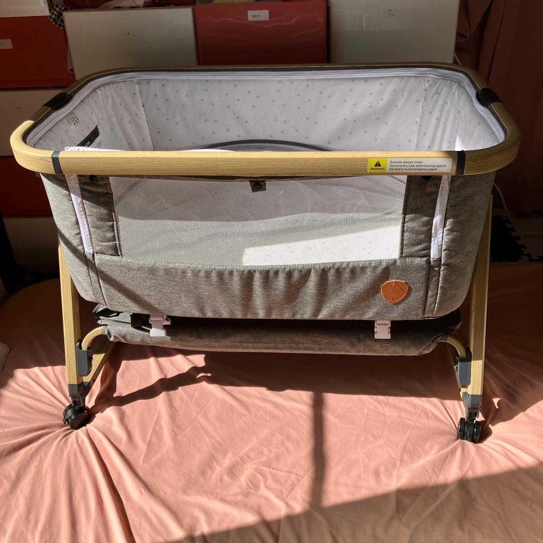 HZDMJ ベビーベッド グレー メッシュサイド