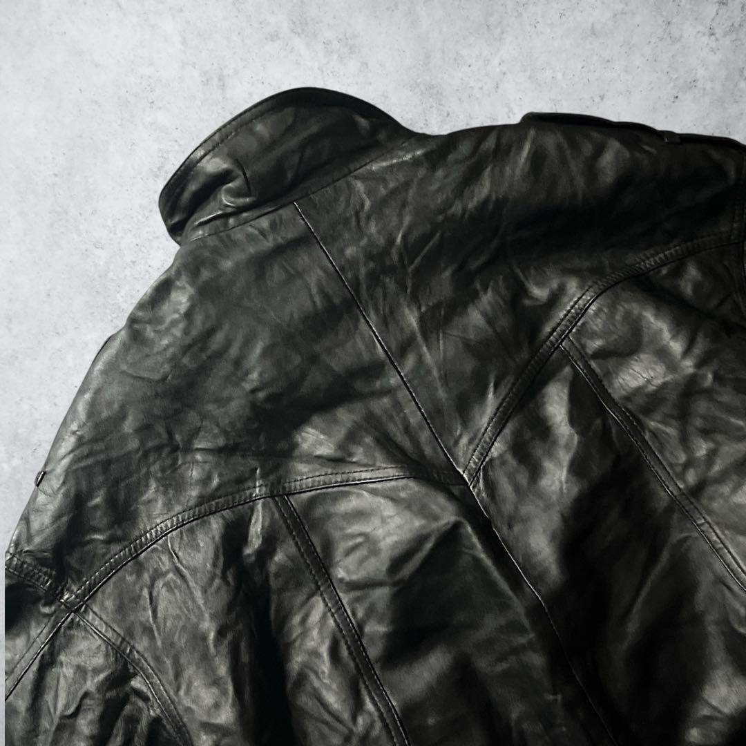 80s90sヴィンテージスペイン製A2レザージャケットブラック本革2XL古着