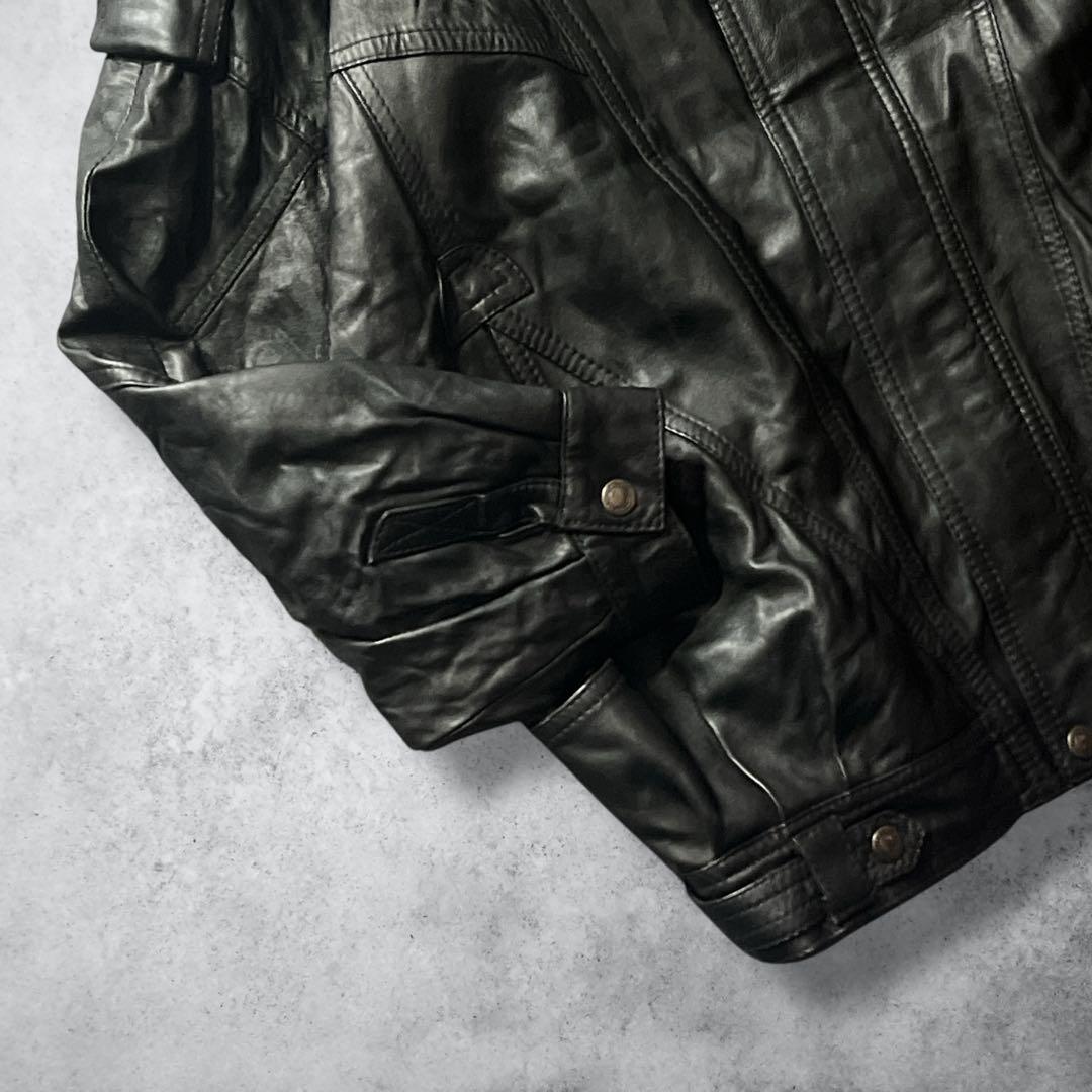 80s90sヴィンテージスペイン製A2レザージャケットブラック本革2XL古着