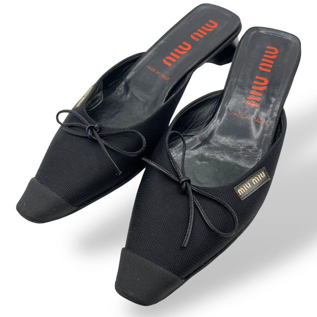 靴 Miu Miu 00s archive Mules black ribbon