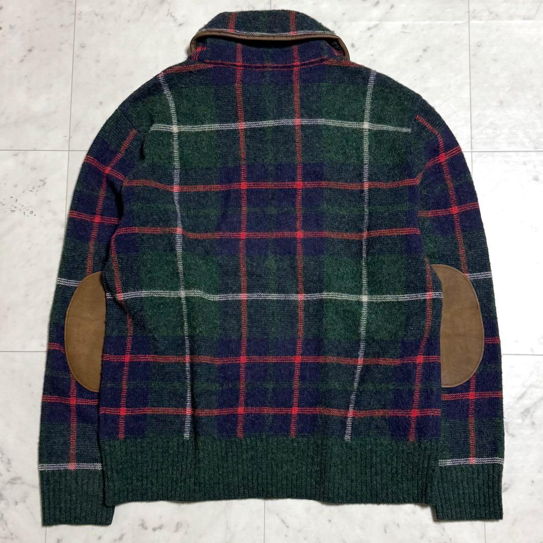 ポロバイラルフローレン レザーエルボーパッチウールニット 牛革 チェック柄 L