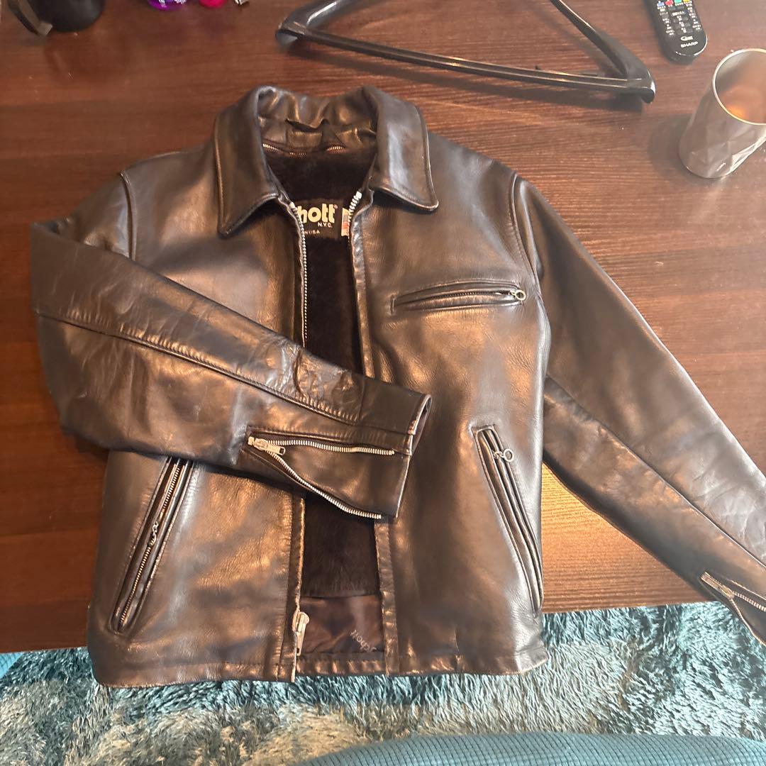 Schott ブラック レザーライダースジャケット 34