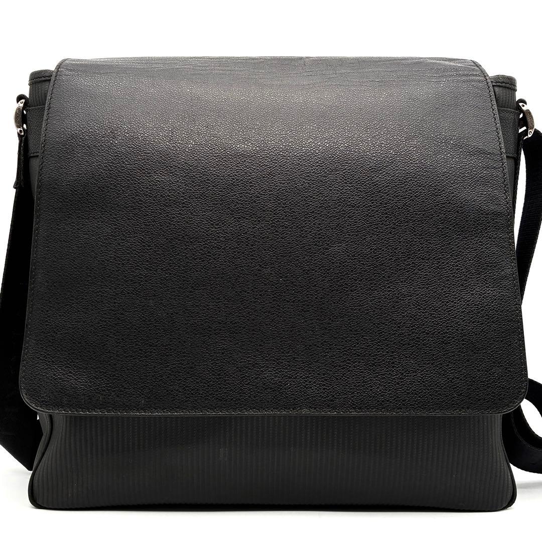 美品 ブルガリ ミレリゲ ショルダーバッグ ロゴプレート レザー 斜め掛け 黒