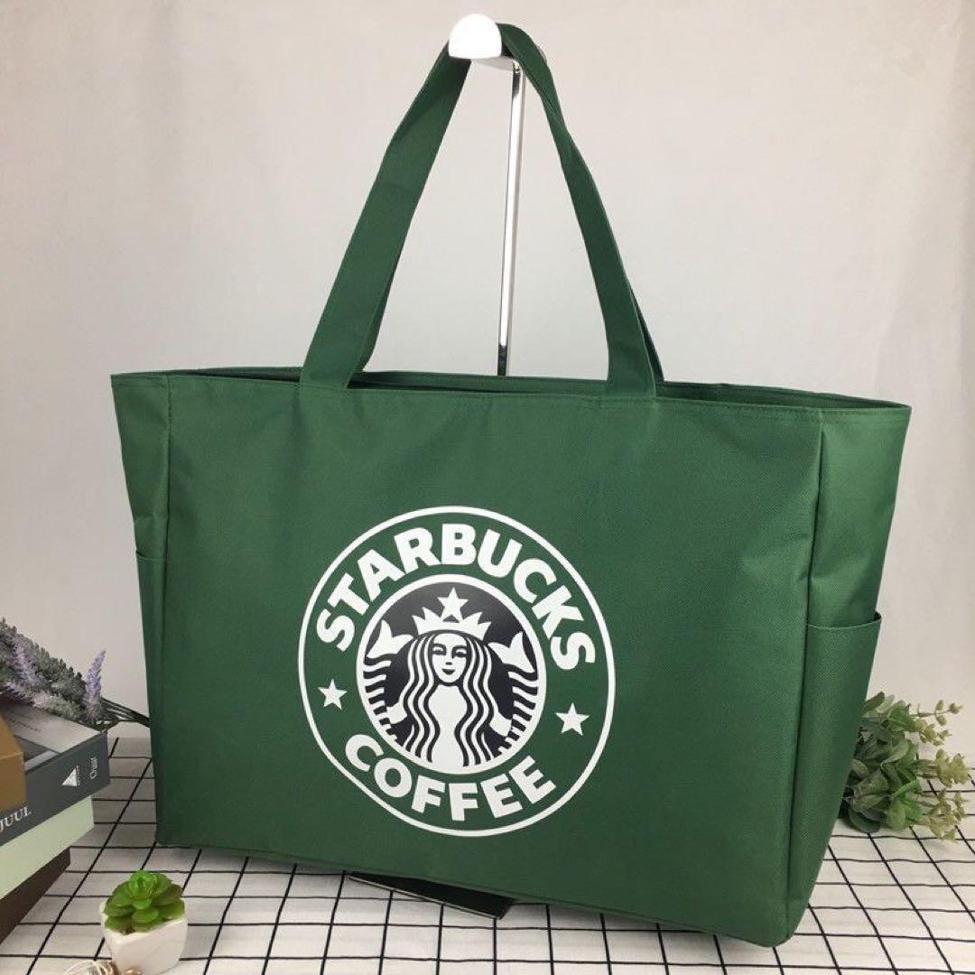 5点 スタバ トート バッグ エコバック超ビッグ 買い物袋　グリーン　キャンバス