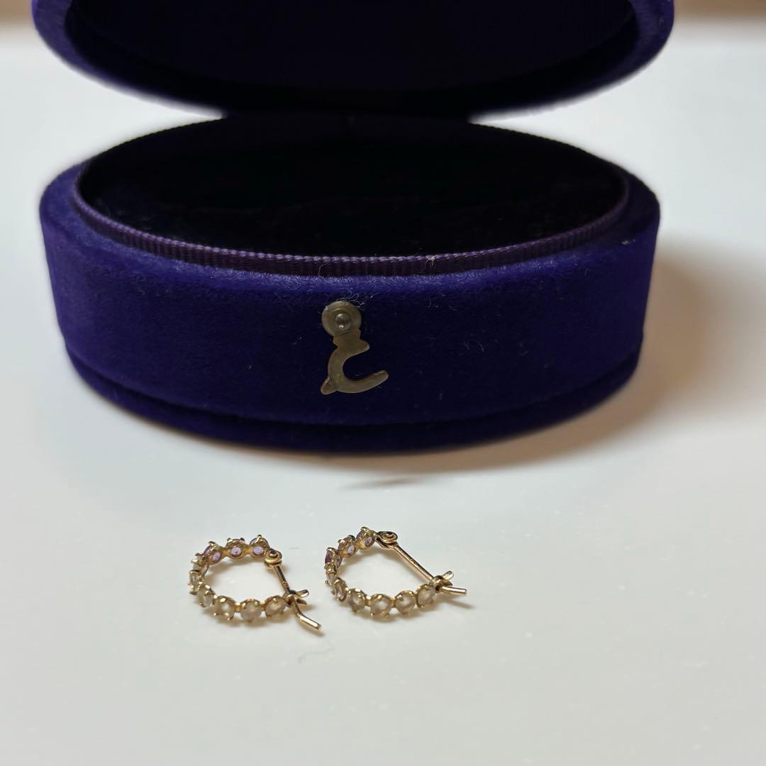 【美品】agete K10 ミックスストーン アメジスト フープピアス 箱付き