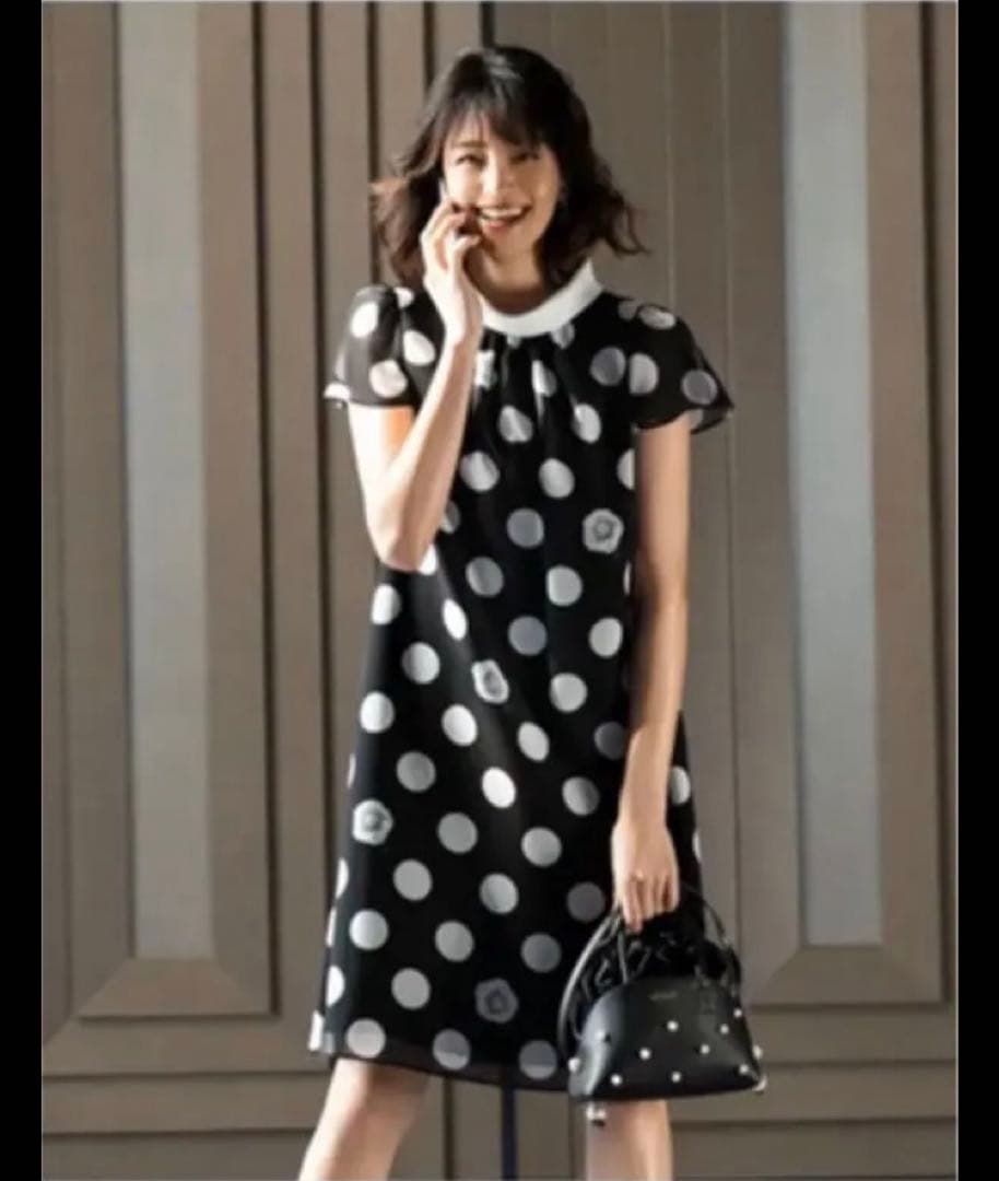 最終価格！M's カタログ 水玉 ドット シフォン カメリア モノクロ ワンピ