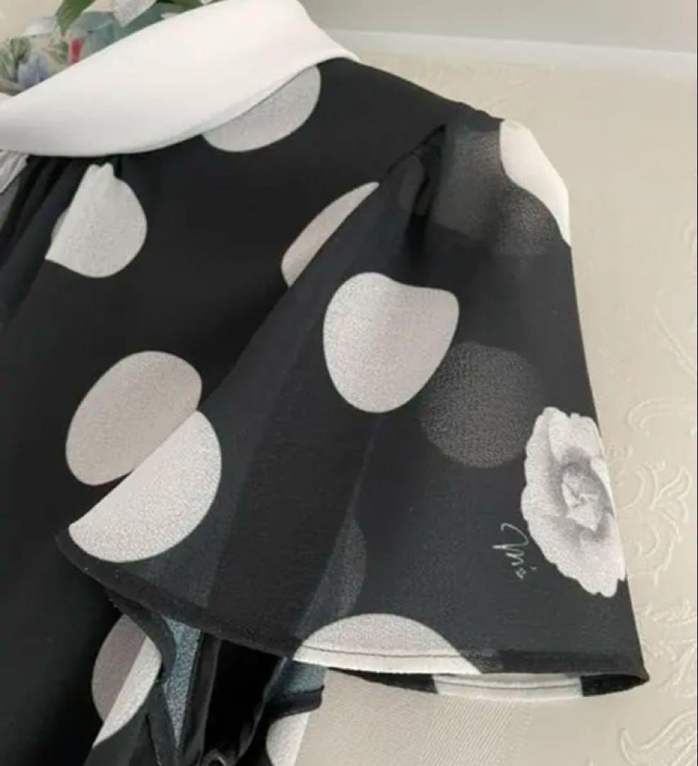 最終価格！M's カタログ 水玉 ドット シフォン カメリア モノクロ ワンピ