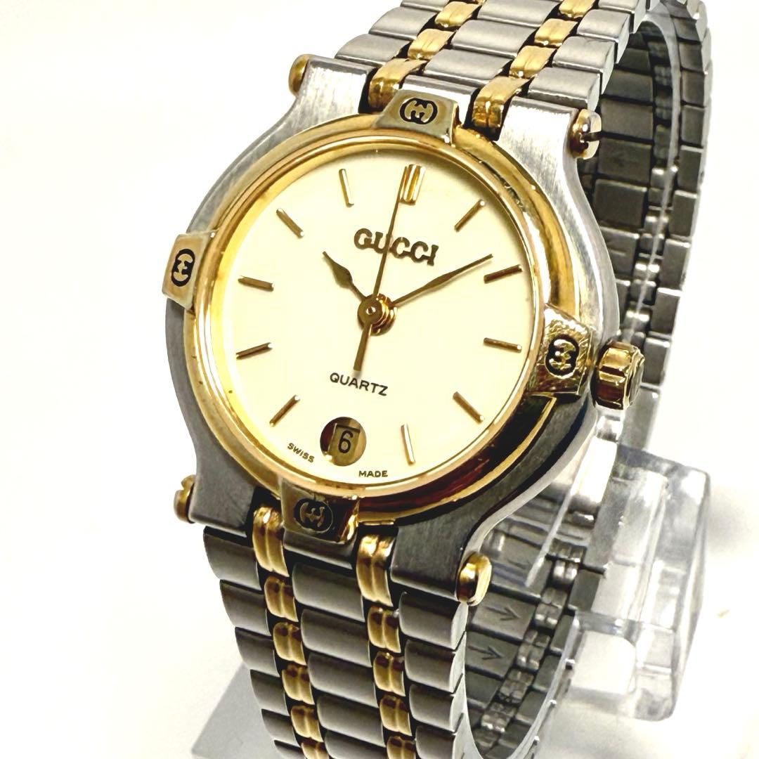 【稼働】GUCCI 9000 L デイト レディース 新品電池 自社ベルト