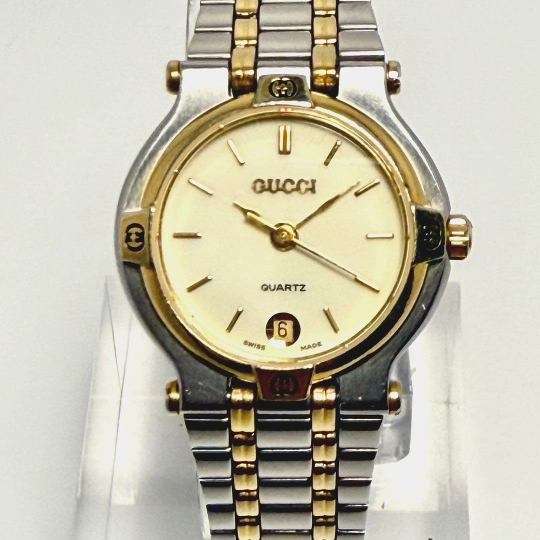【稼働】GUCCI 9000 L デイト レディース 新品電池 自社ベルト