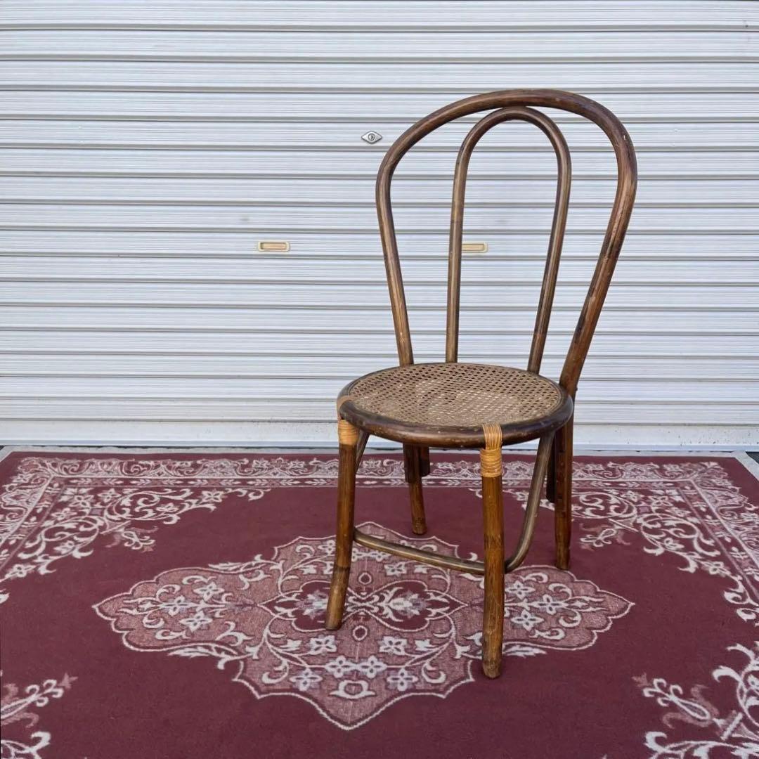 古家具ビンテージ品◾️籐ラタン製 編み込み座面 ラタンチェア A