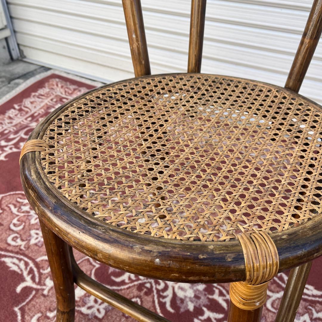 古家具ビンテージ品◾️籐ラタン製 編み込み座面 ラタンチェア A