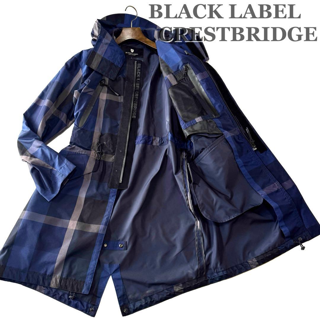 美品 ブラックレーベルクレストブリッジ 撥水 モッズコート チェック フーデッド