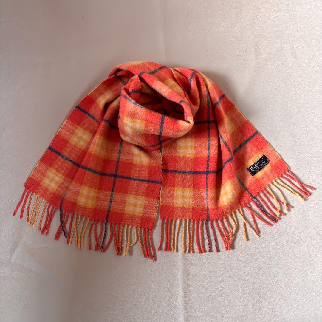 【美品】バーバリーロンドン カシミヤ100% マフラー ネイビー ノバチェック