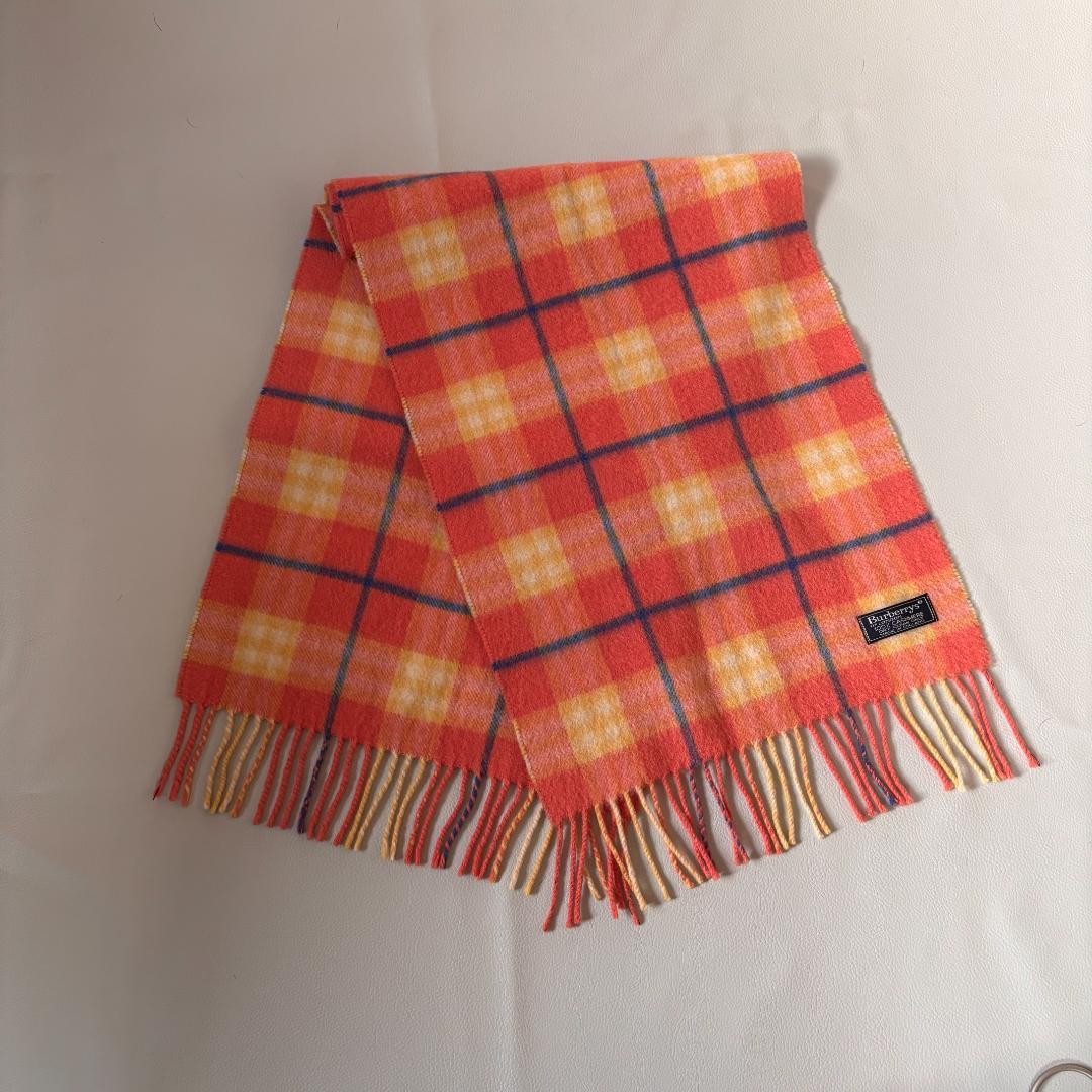 【美品】バーバリーロンドン カシミヤ100% マフラー ネイビー ノバチェック