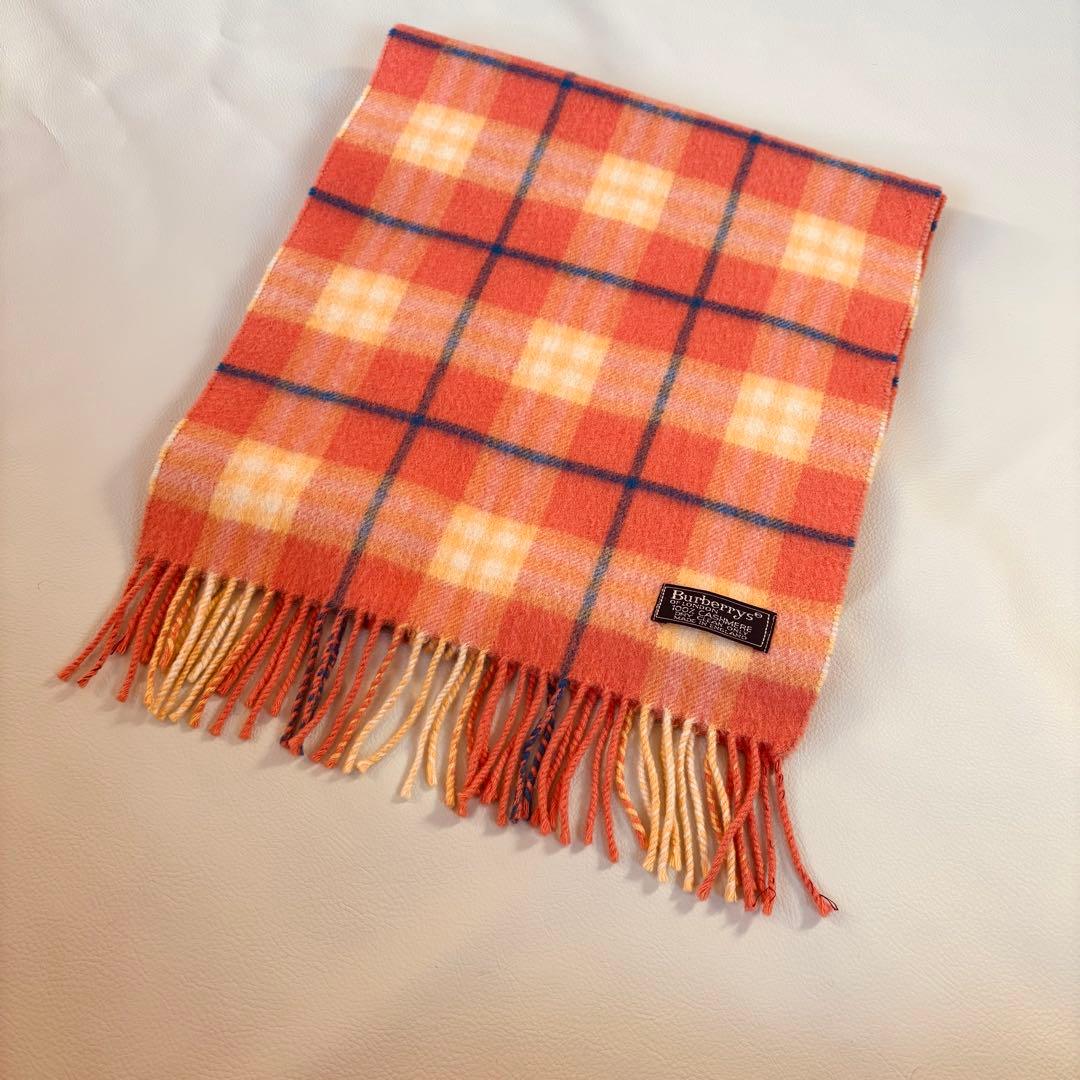 【美品】バーバリーロンドン カシミヤ100% マフラー ネイビー ノバチェック