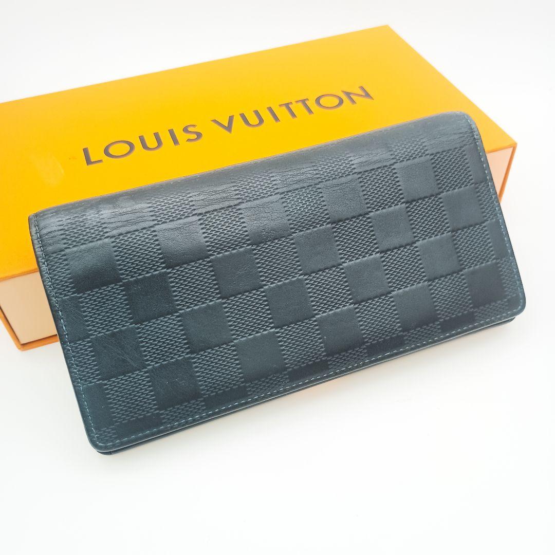 【美品S】ルイヴィトン　ブラザ　ダミエアンフィニ　ネイビー系　長財布