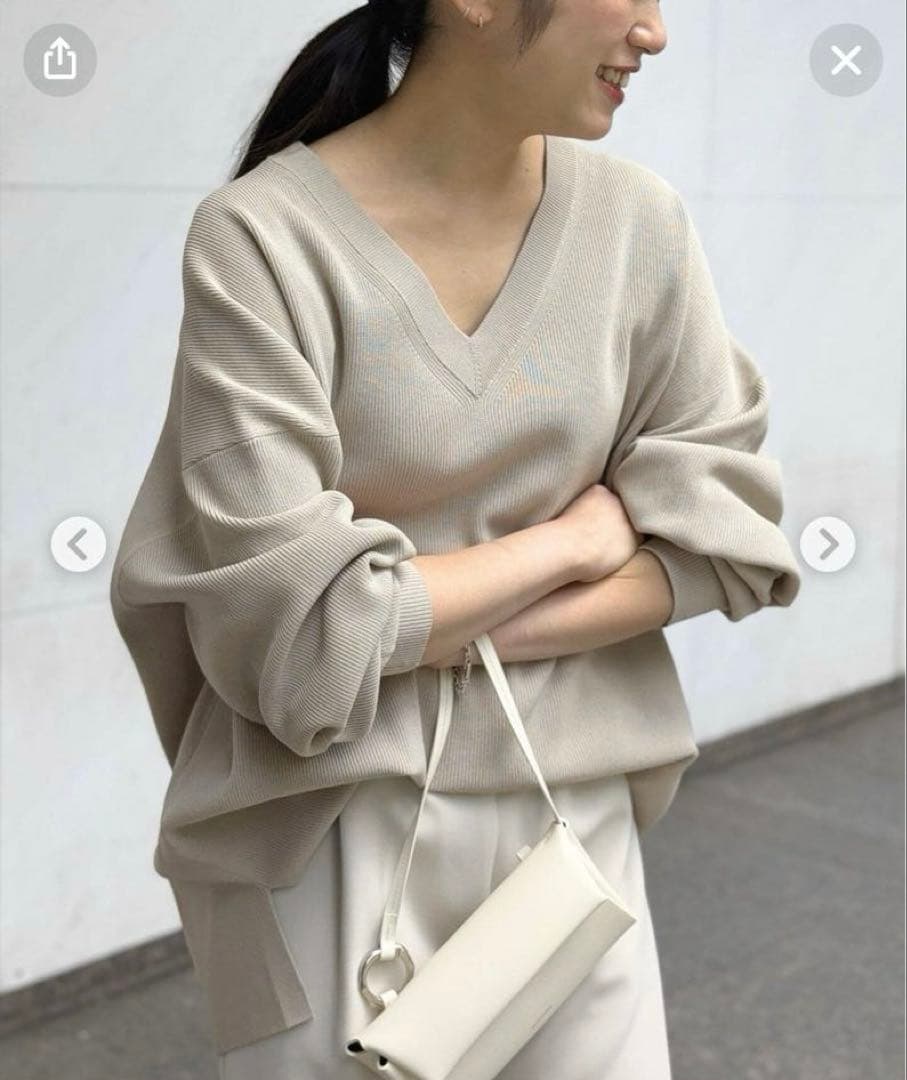 2024AW美品【AP STUDIO】 ワイドVネックニット ベージュ