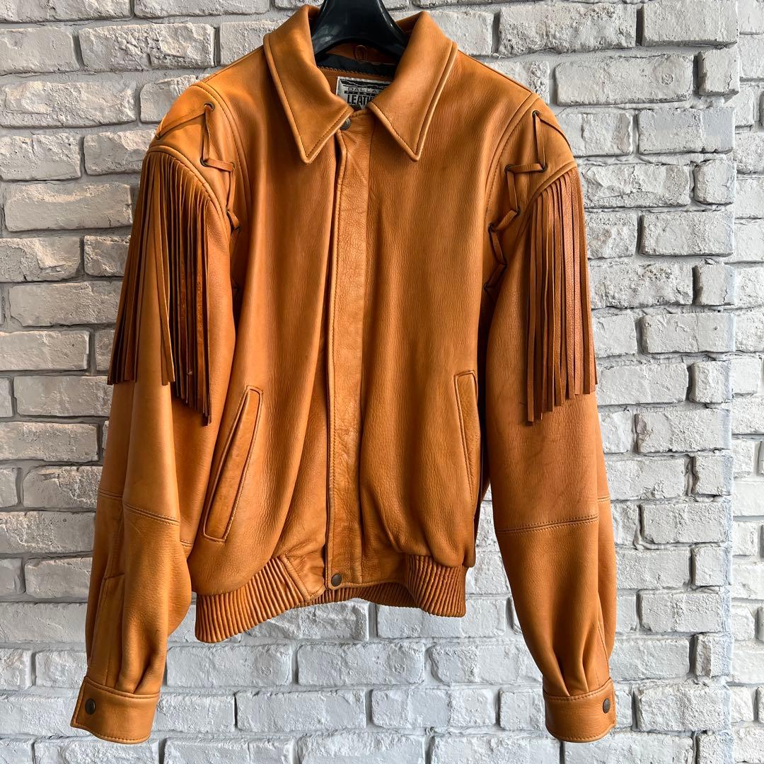 DALLAS Leather 90s USA製 フリンジ レザージャケット 刺繍