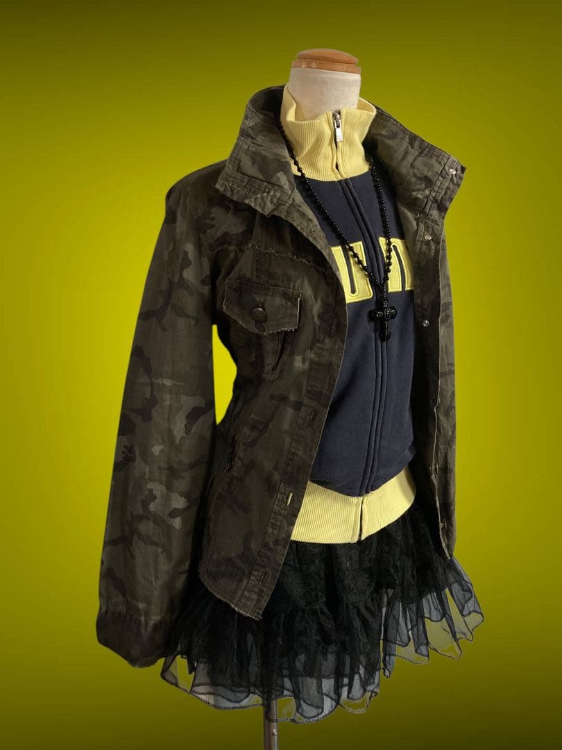 y2k平成ギャルパンク迷彩ミリタリーフードフェアリーグランジ古着ロックNANA
