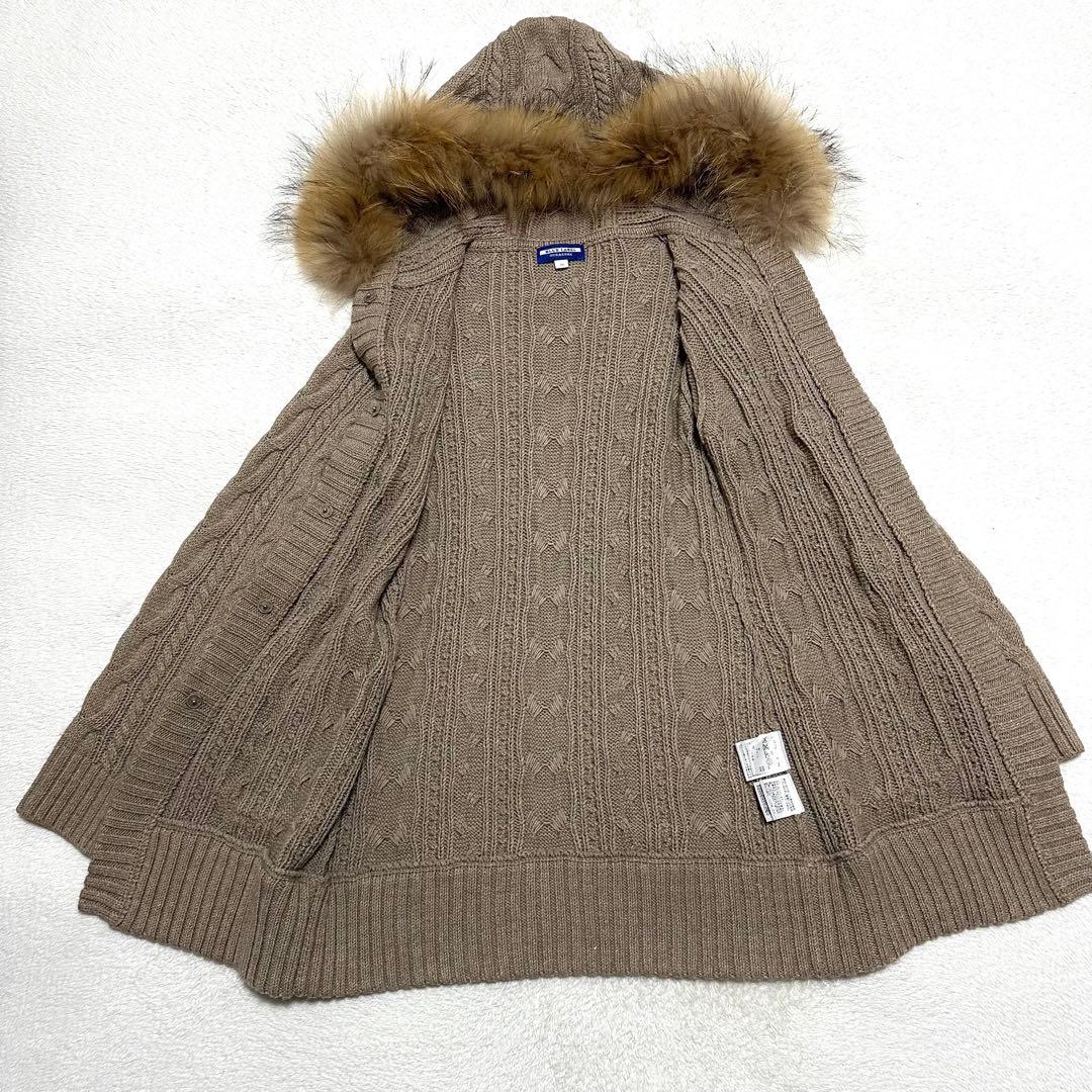 美品　バーバリーブルーレーベル　ダッフルコート　ニット　ケーブル　ラクーンファー