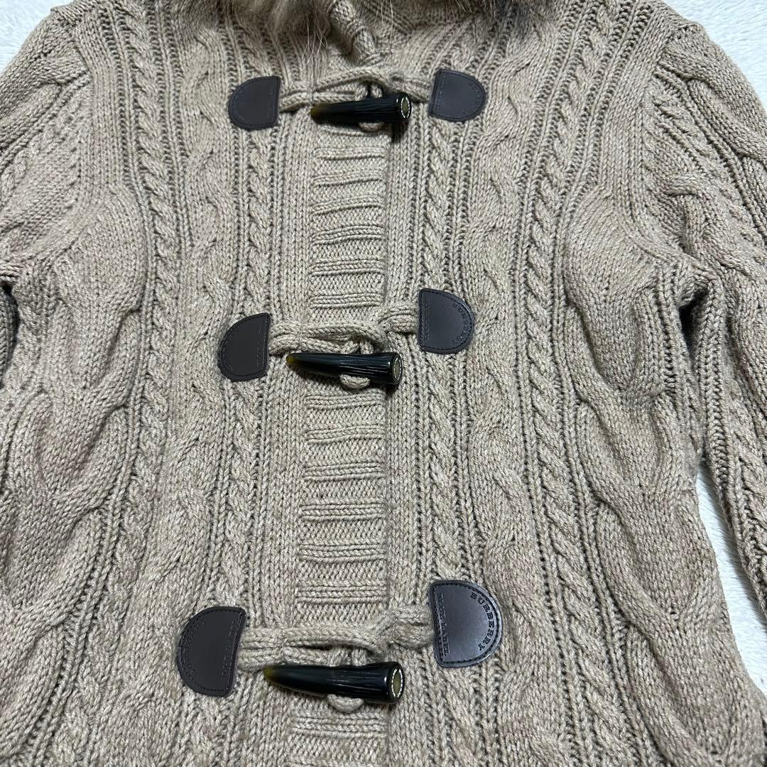 美品　バーバリーブルーレーベル　ダッフルコート　ニット　ケーブル　ラクーンファー
