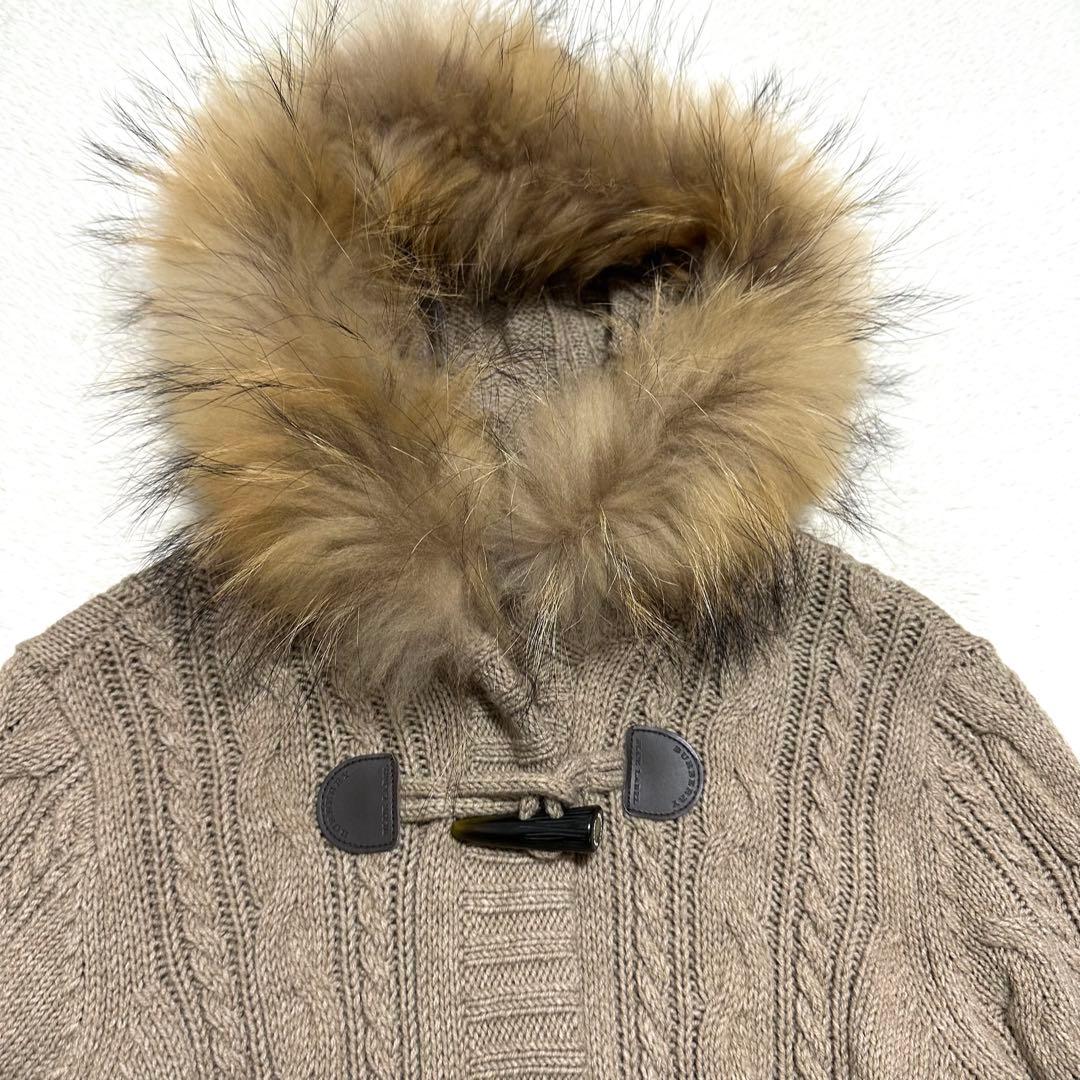 美品　バーバリーブルーレーベル　ダッフルコート　ニット　ケーブル　ラクーンファー