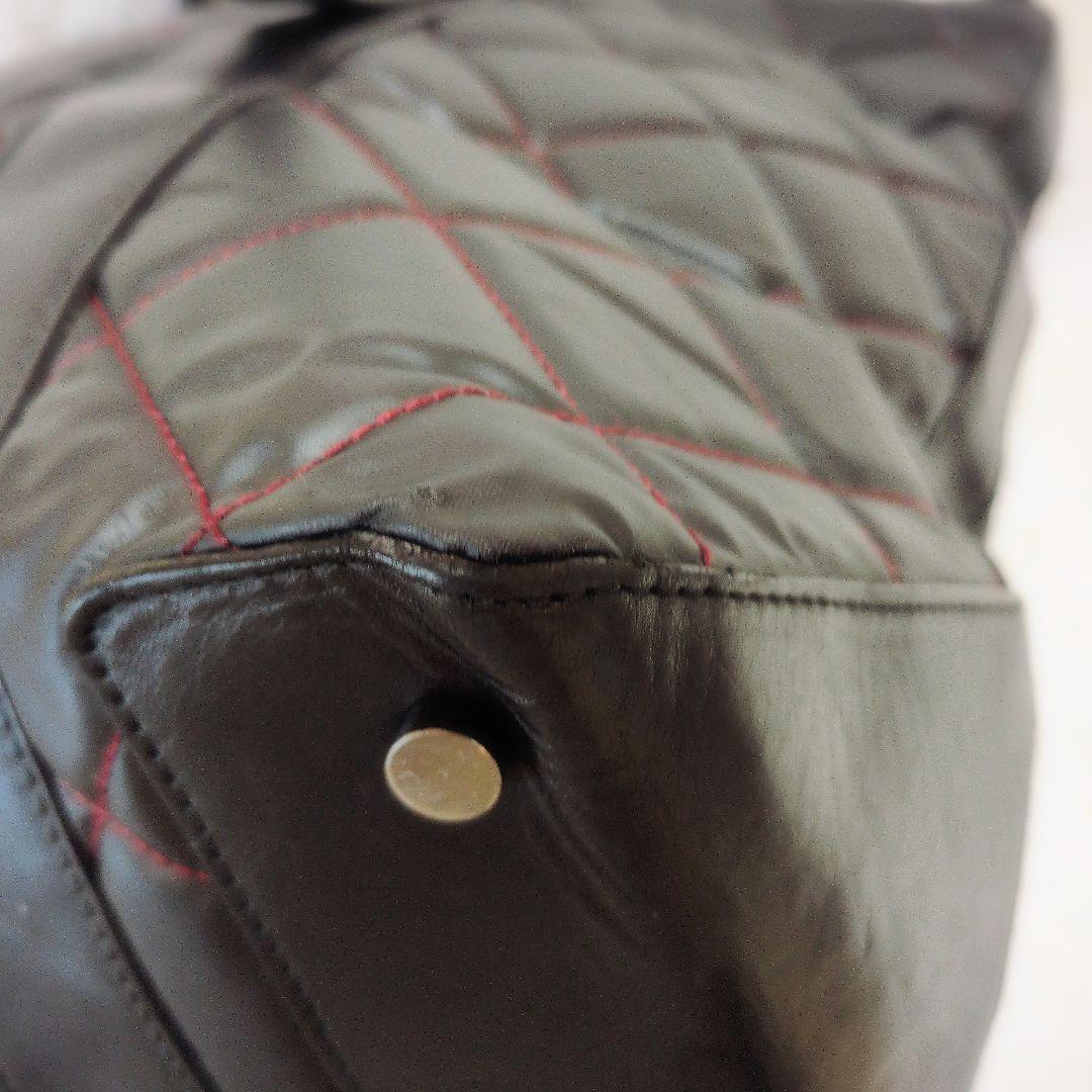 Hunting World 黒×赤糸 キルティング×革 大き目バッグ