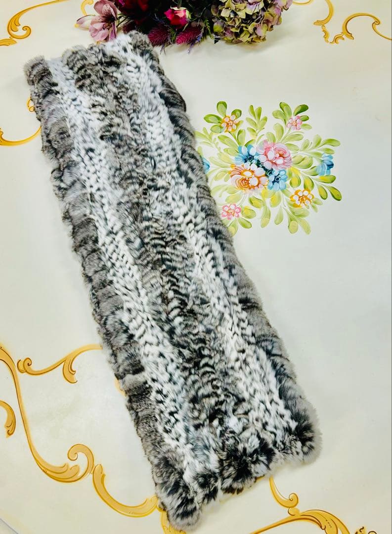 高級チンチラスヌードダーマコレクションネックウォーマー グレーチンチラマフラー