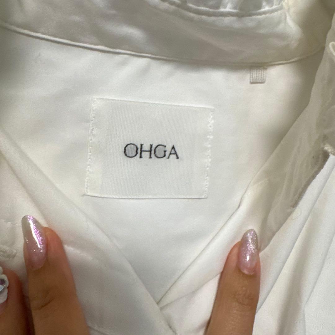 【OHGA】 オーガ フリル襟 ブラウス 長袖シャツ 袖フリル スタンドカラー