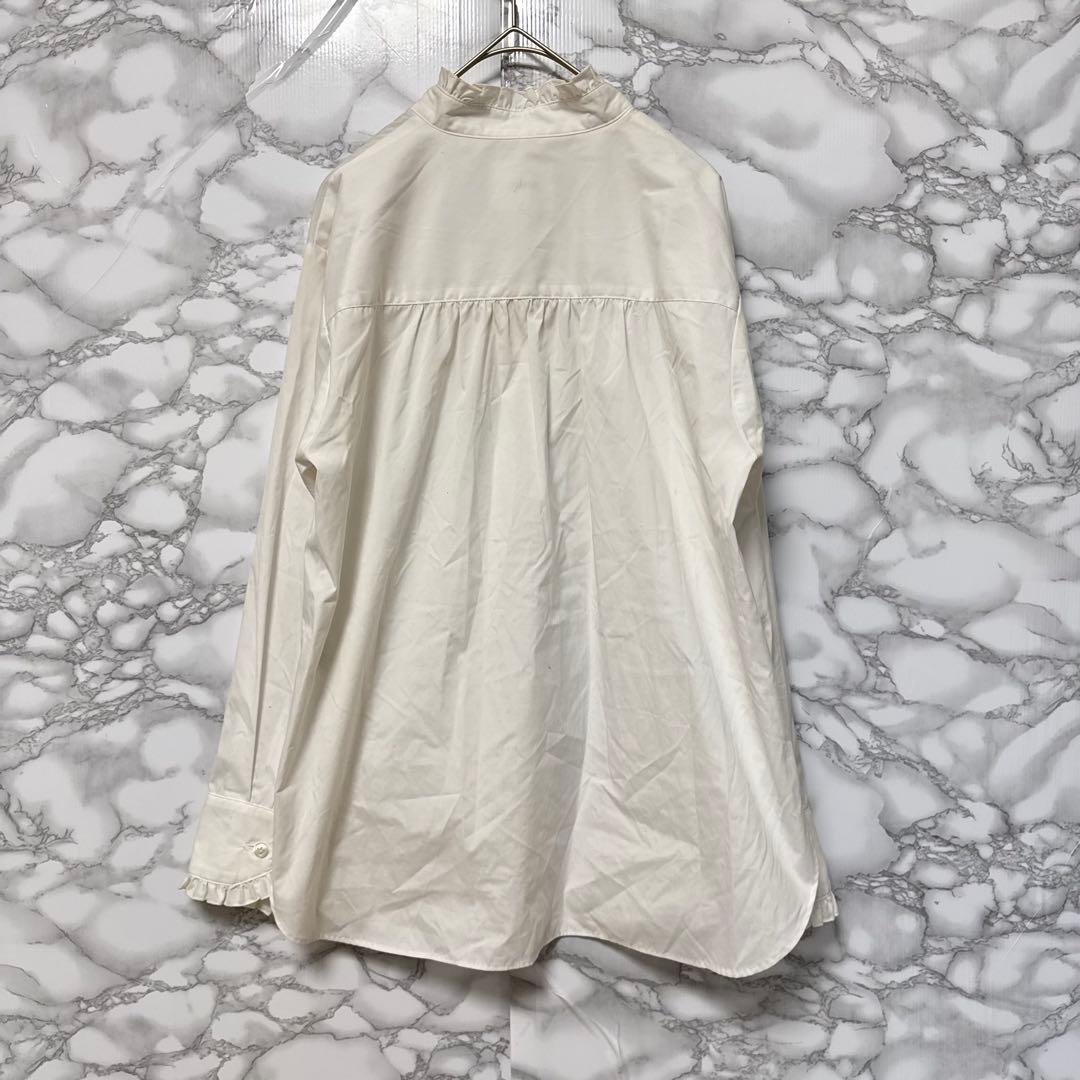 【OHGA】 オーガ フリル襟 ブラウス 長袖シャツ 袖フリル スタンドカラー