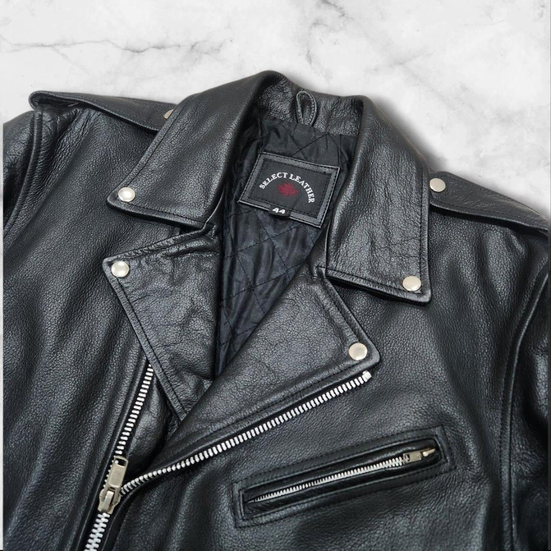 本革 ダブルライダースジャケット カウレザー 短丈 大きいサイズ 44 ブラック