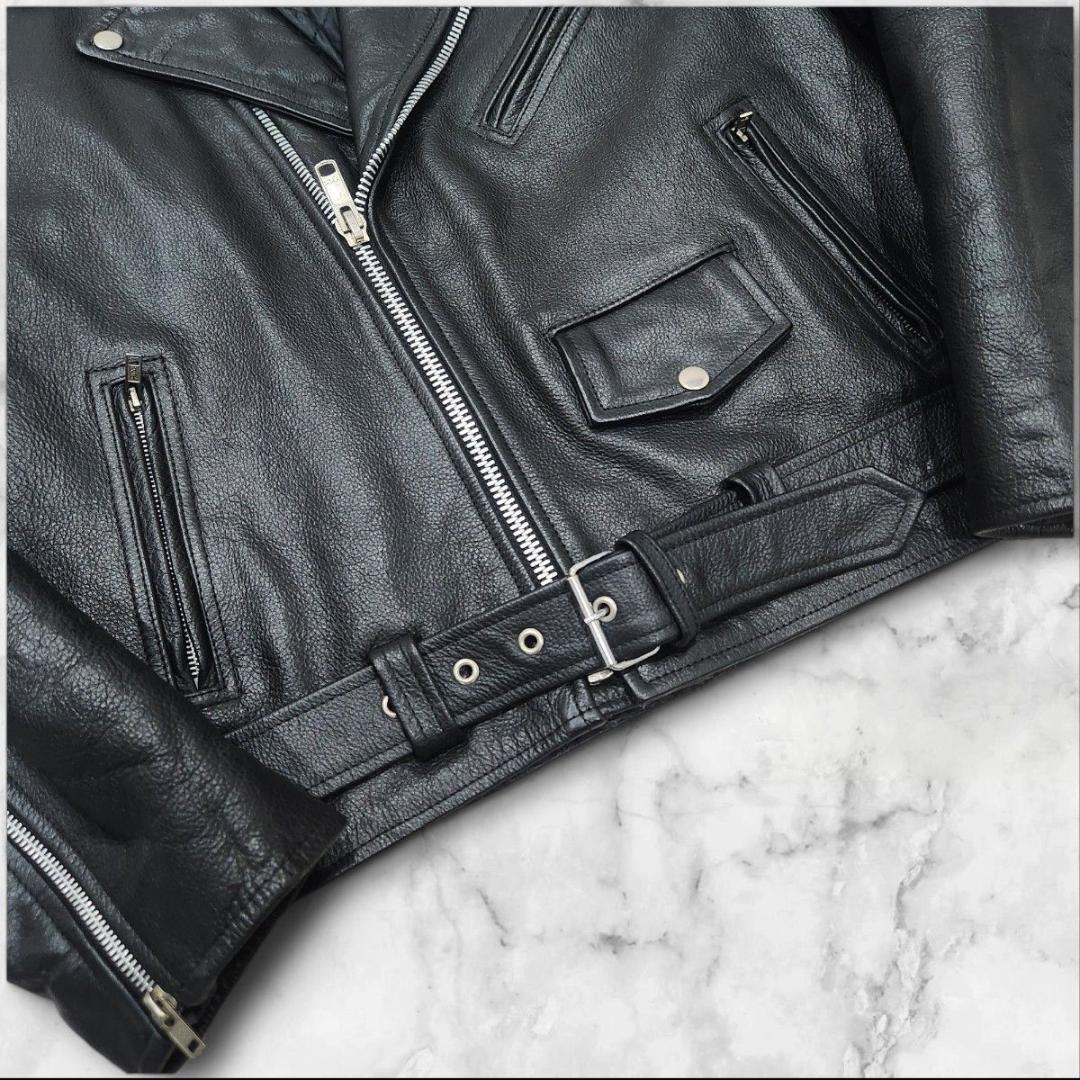 本革 ダブルライダースジャケット カウレザー 短丈 大きいサイズ 44 ブラック