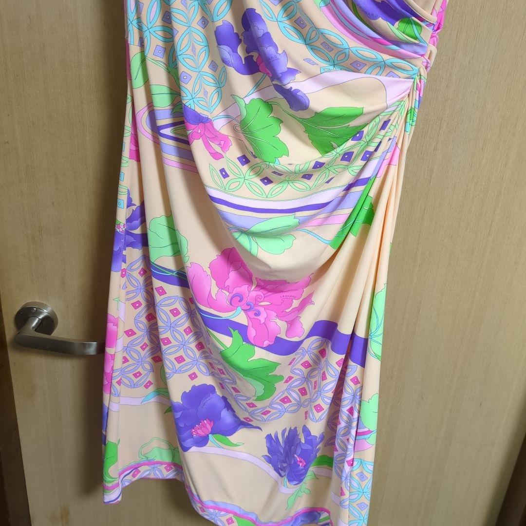 最終お値下げ！LEONARDカシュクールワンピースピンク系花柄サイズ44