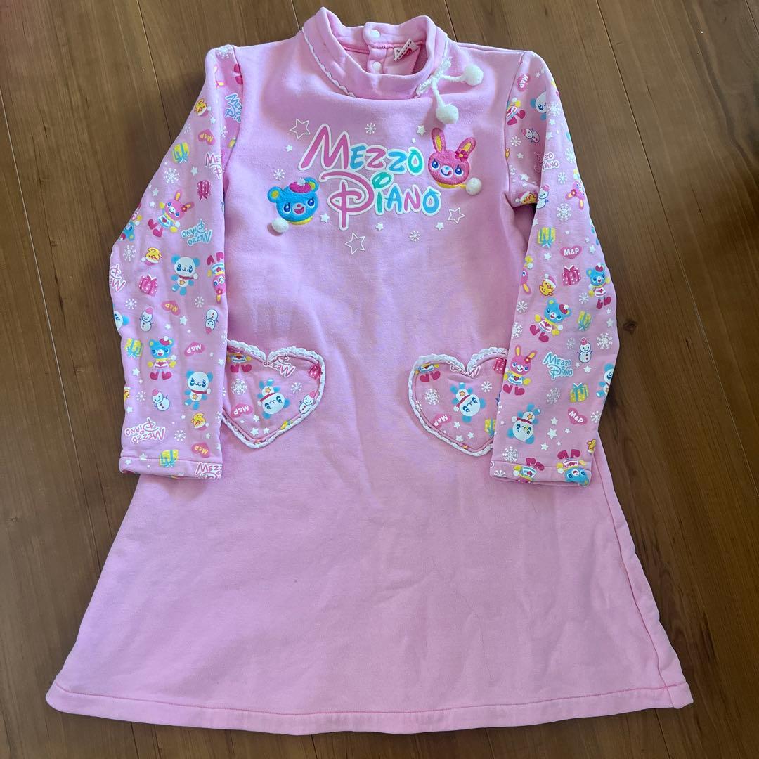 mezzo piano ピンク 長袖ワンピース