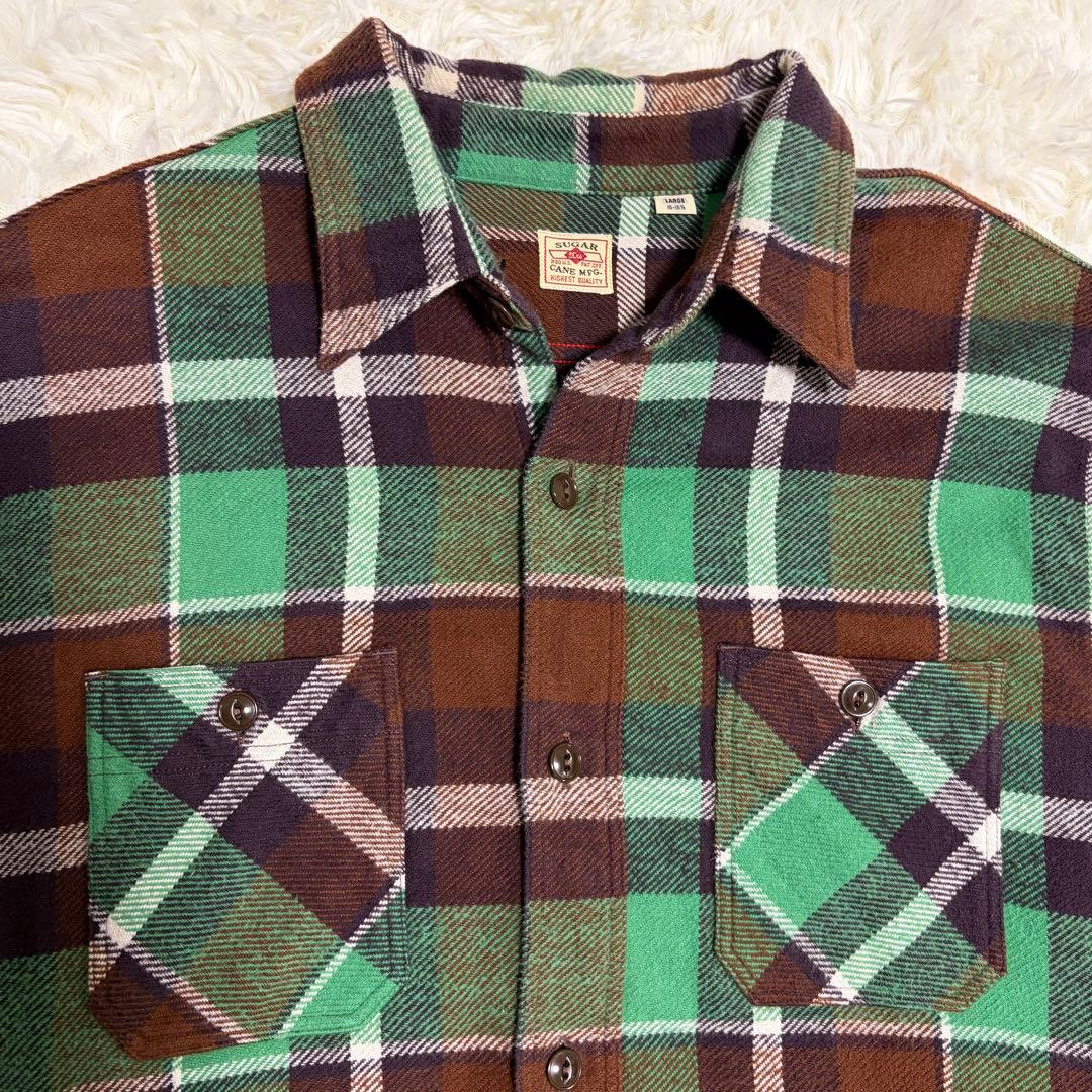 美品　SUGAR CANE 日本製 ネルシャツ L グリーン