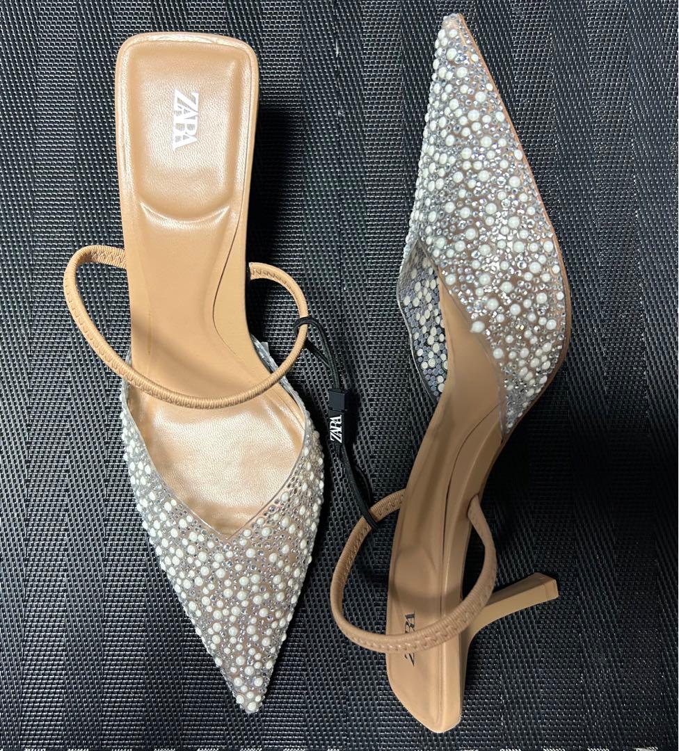 【新品・未使用】ZARA フェイクパール バックストラップミュール 39