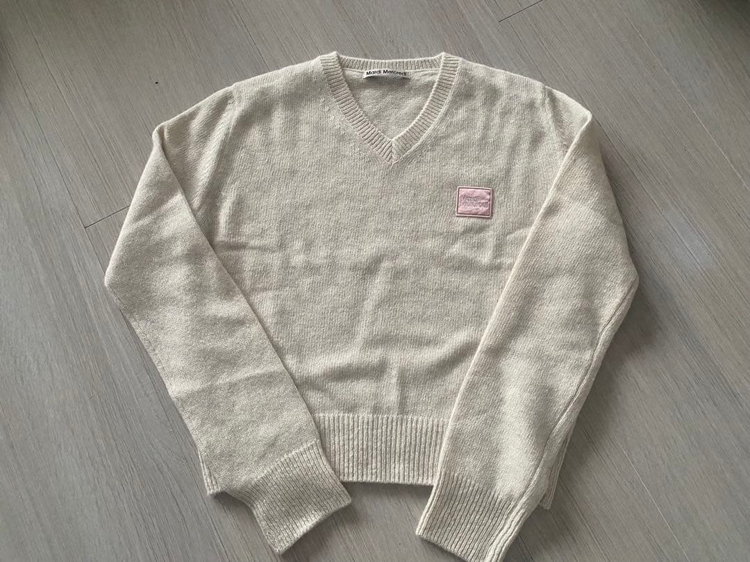 Mardi Mercredi Vネック長袖セーター クリーム