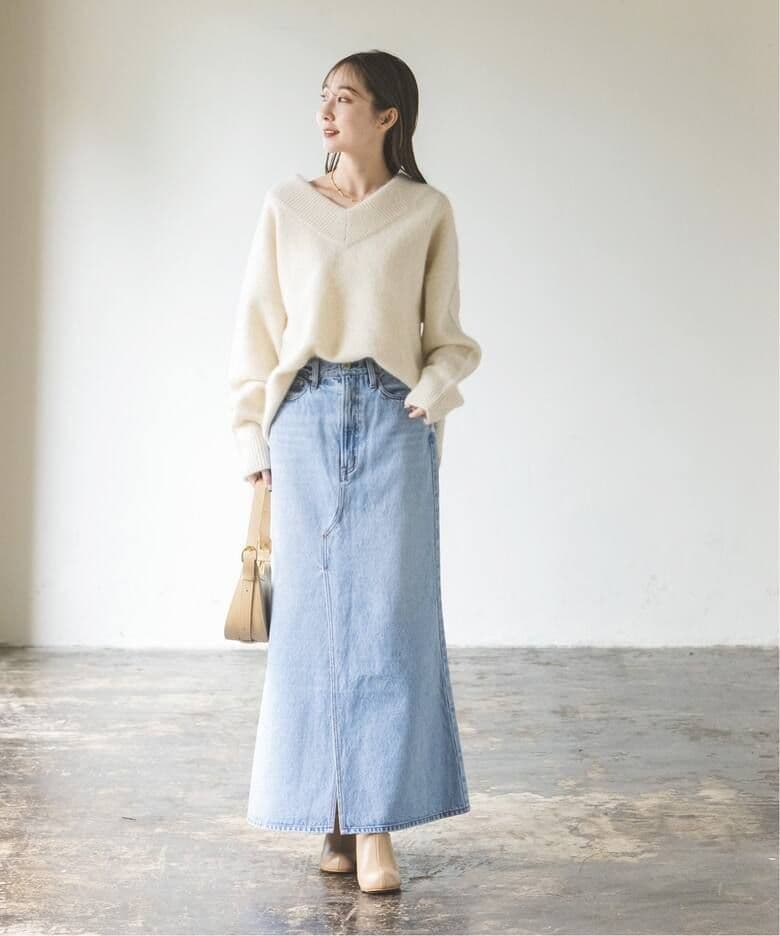 NOBLE　YAK/ヤク ワイドVネックニット