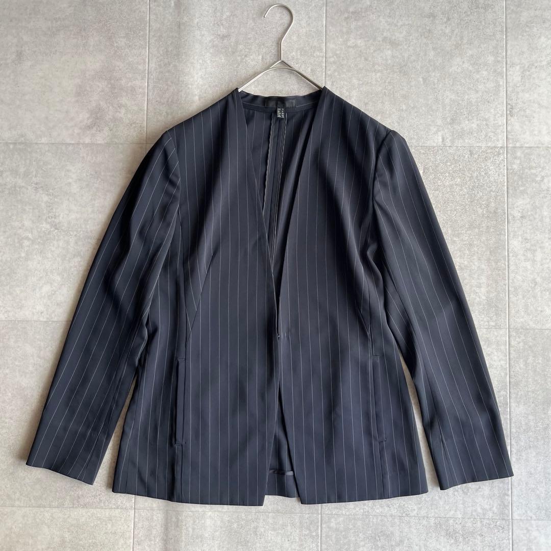 【大きいサイズ】iCB ノーカラー ストライプ パンツスーツ セットアップ