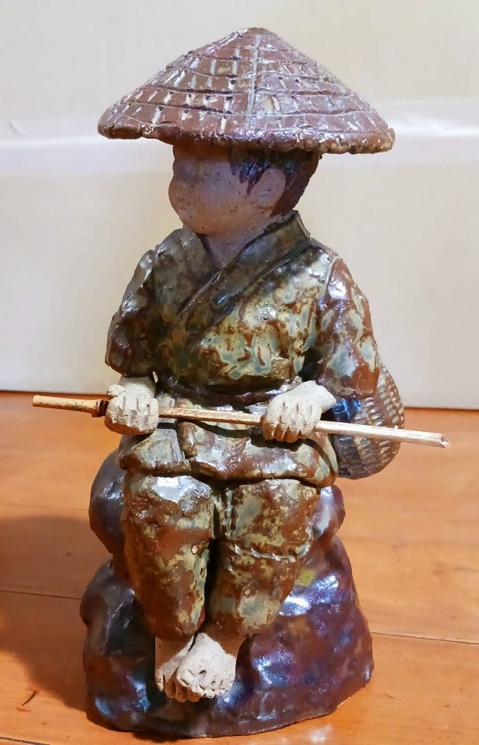 瀬戸焼 増田重幸 陶器製 釣童子 木箱付き レアオブジェ レトロ