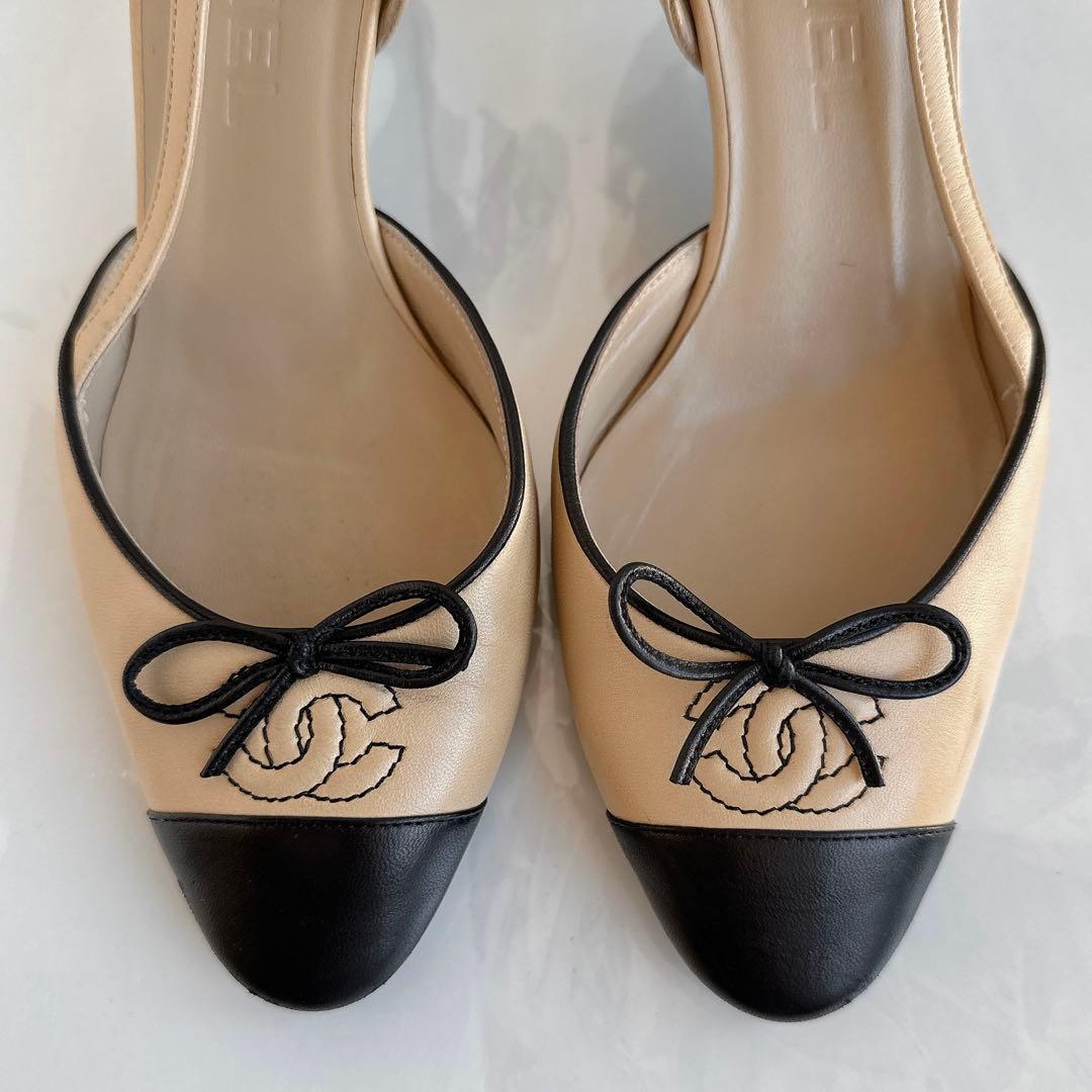 CHANEL シャネル　リボン　ココマーク　スリングバック　パンプス　ハイヒール