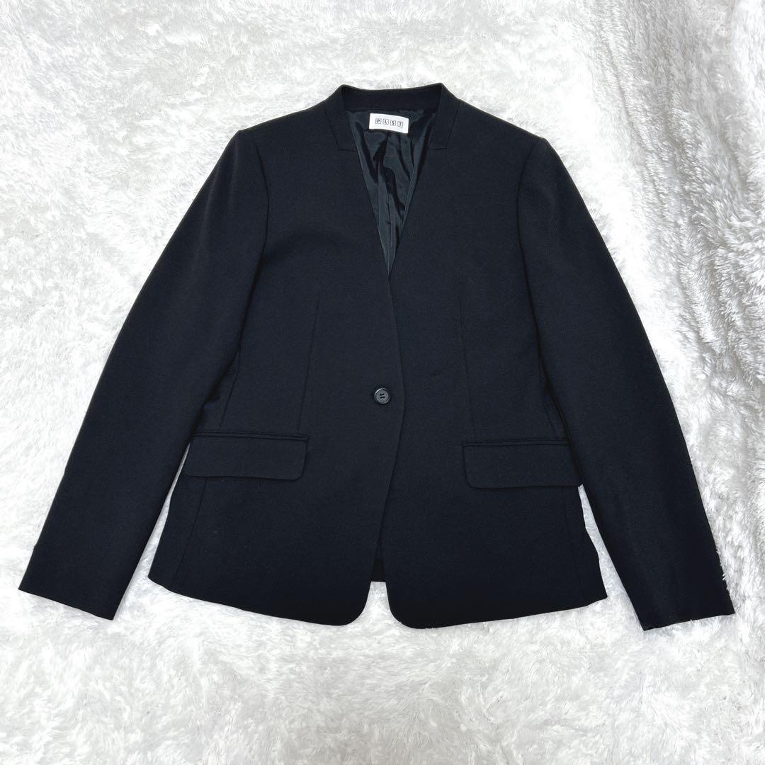 【美品】PLST ウォームリザーブカラーレスジャケット　パンツ　黒　セットアップ