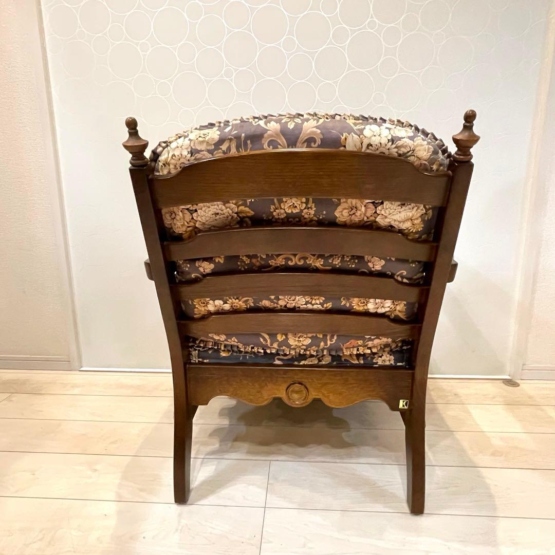 【希少】飛騨産業 穂高 キツツキマーク 花柄 ラウンジチェア アームチェア