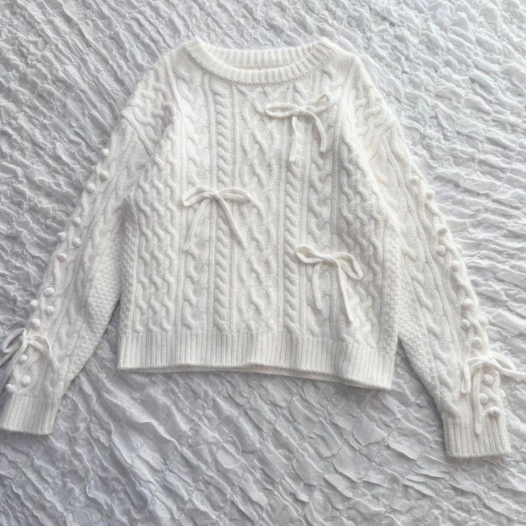 【gypsohila/ジプソフィア】リボンケーブルニット