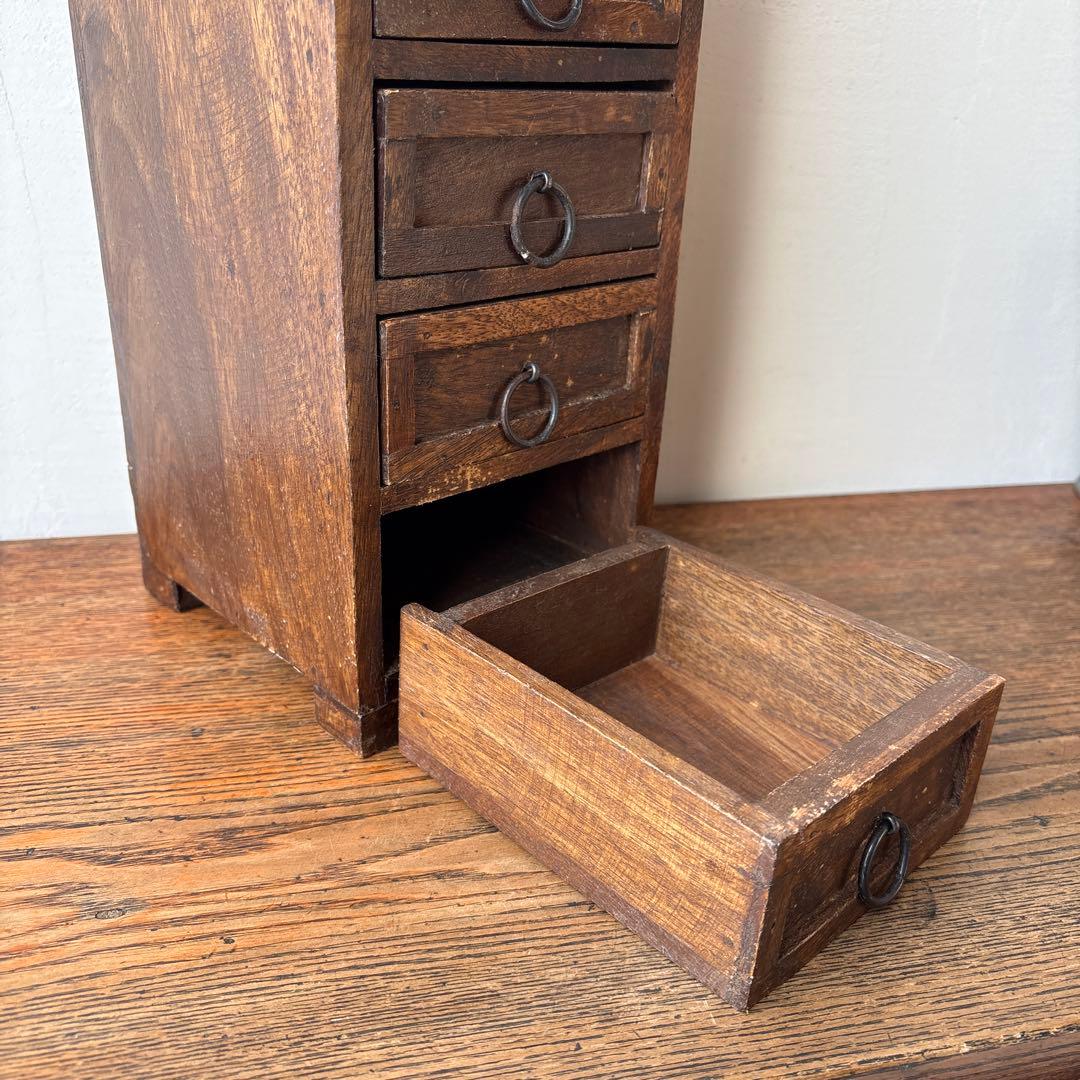 木製 引き出し 6杯 縦長 インド アジアン家具 小物入れ ミニ箪笥 チェスト