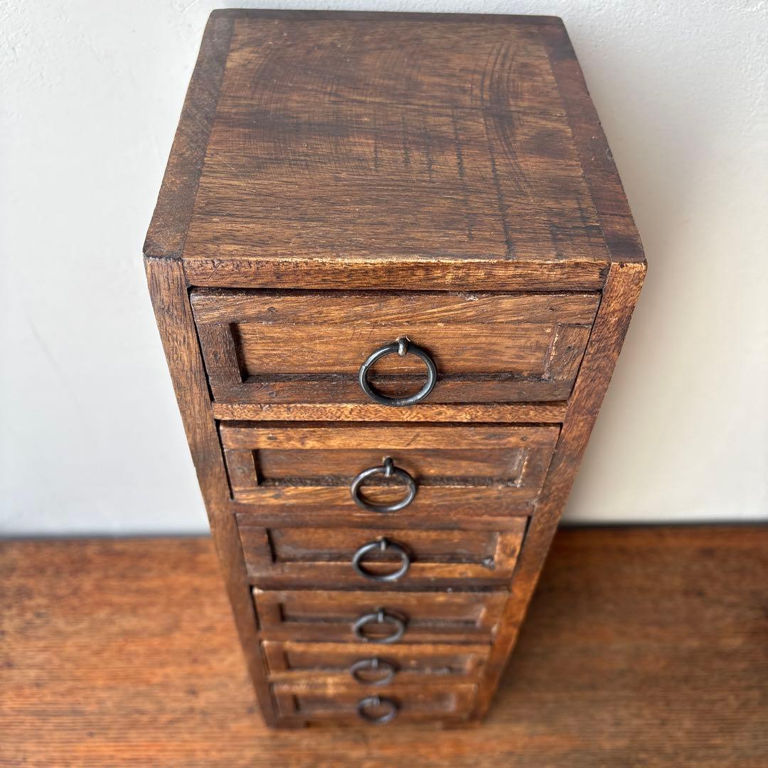 木製 引き出し 6杯 縦長 インド アジアン家具 小物入れ ミニ箪笥 チェスト