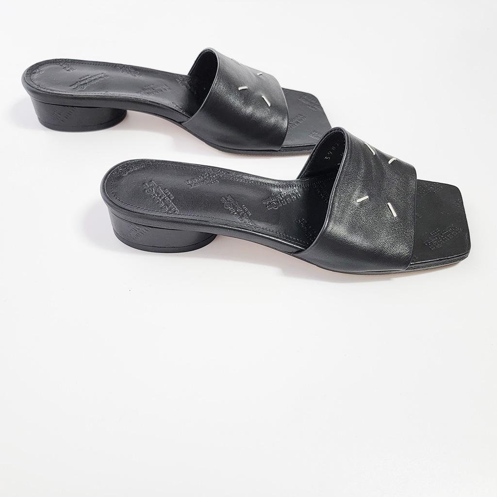 メゾンマルジェラ　レザー 4ステッチ サンダル ミュール　ブラック　37