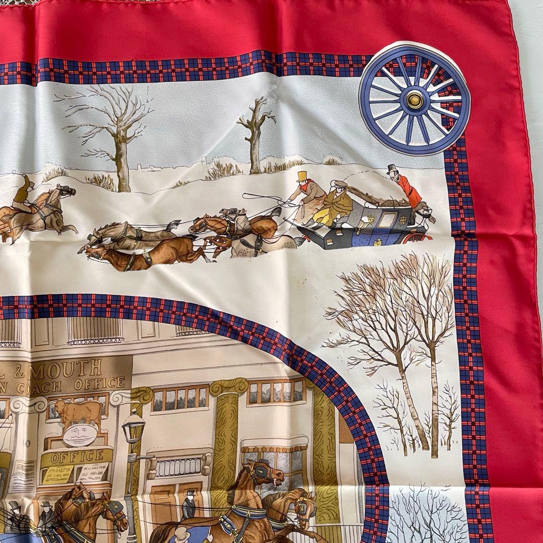 HERMES シルクハンカチ 馬車と雪景色