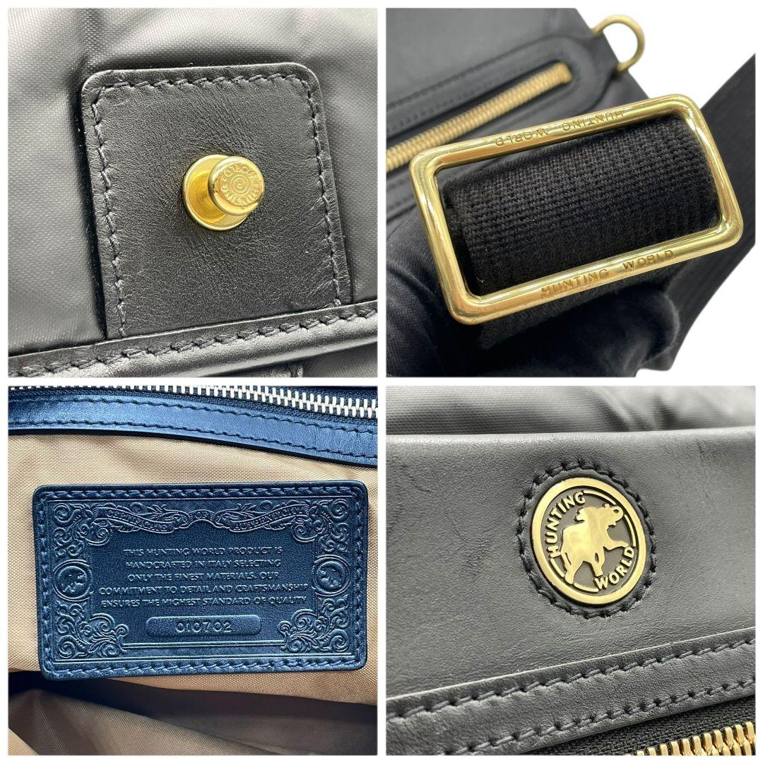 美品　ハンティングワールド　ショルダーバッグ　黒　メッセンジャー　A4可　s35